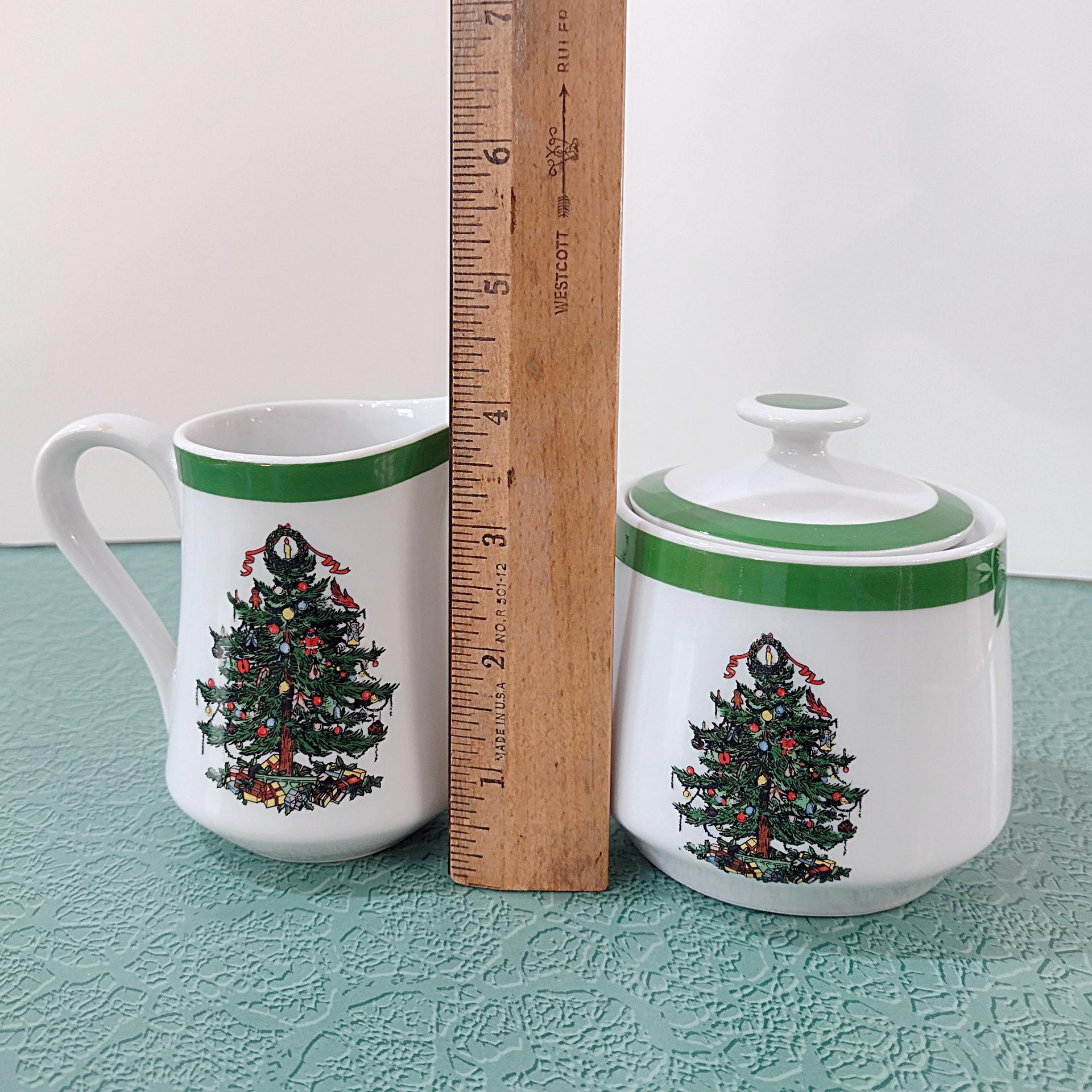 Vintage Yule Tide Ceramic Cream and Sugar Set, Georges Briard Christmas Holiday Dinnerware