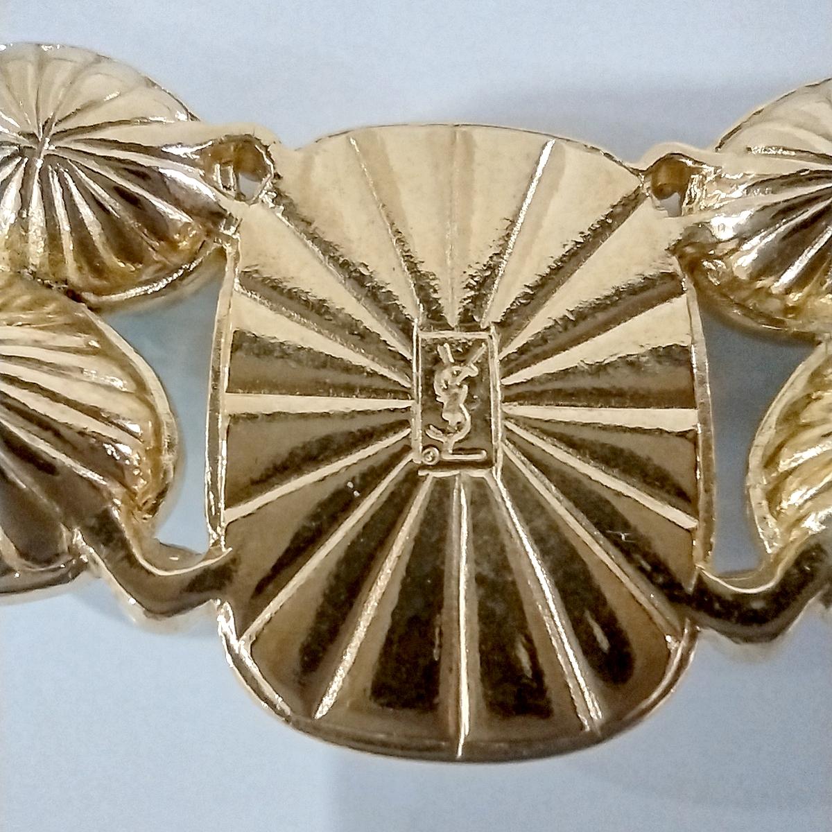 Vintage Yves Saint Laurent Crescent Moon Necklace, YSL Aqua Blue Jewel and White Resin Cabochons with Gold Tone Wheat Link Chain