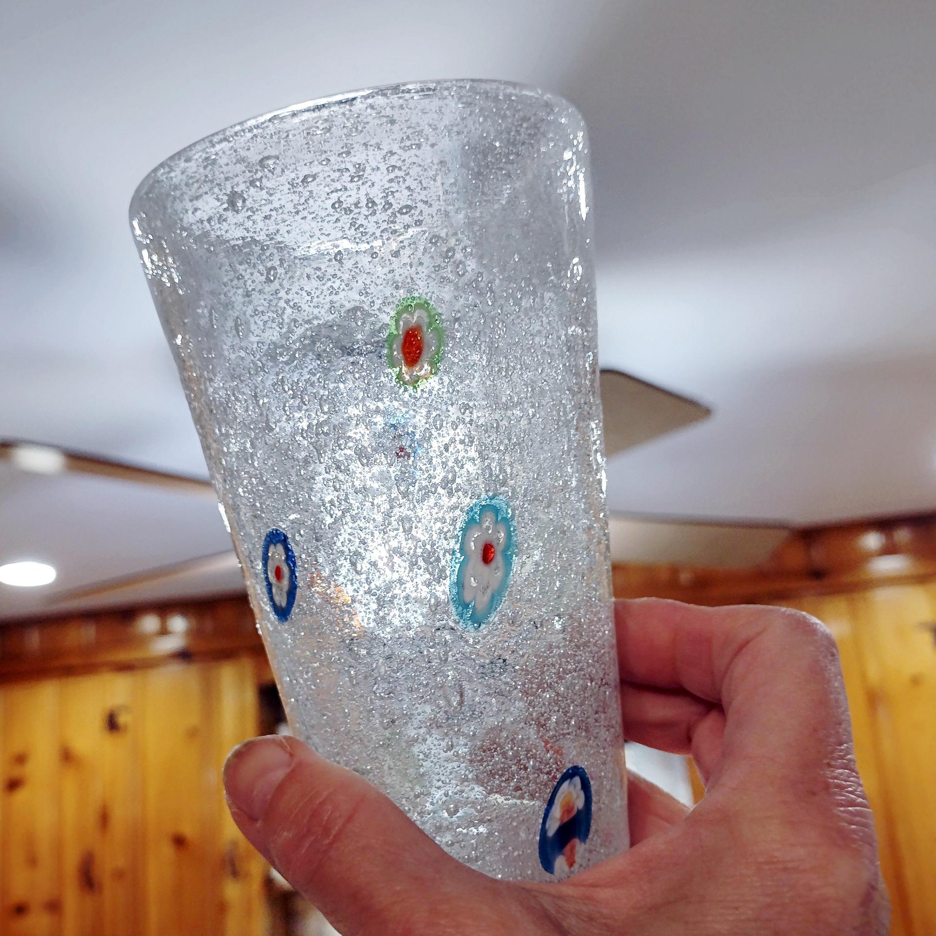 Vintage Hand Blown Millefiori Bubble Glass Highball Tumblers, Set of Four, Crate and Barrel Zazz Glasses