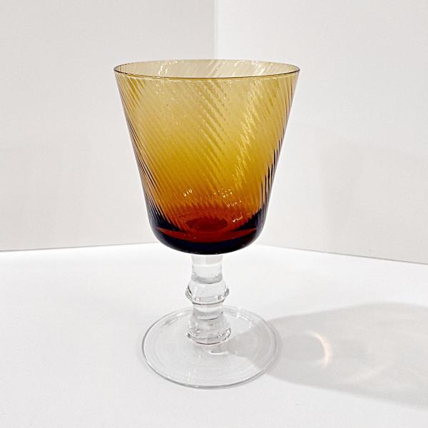 Vintage Amber Swirled Wine Glass, Blown Glass Water Goblet