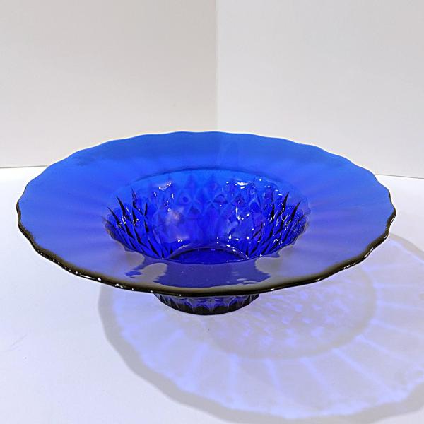 Vintage Cobalt Blue Diamond Point Decorative Glass Centerpiece Fruit Serving Bowl