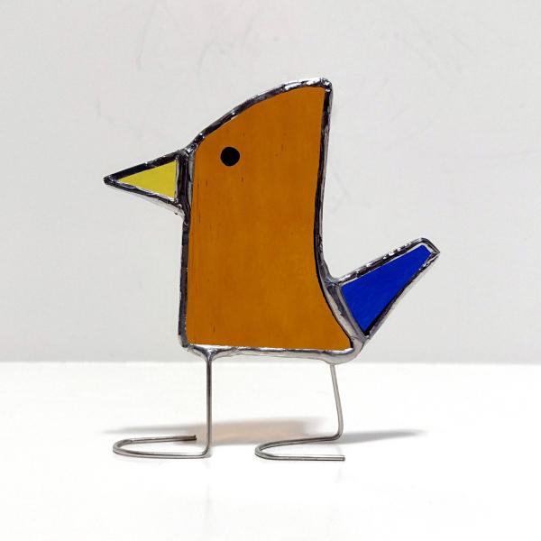 Stained Glass Standing Bird, Funky Glass Bird, Amber Bird Suncatcher