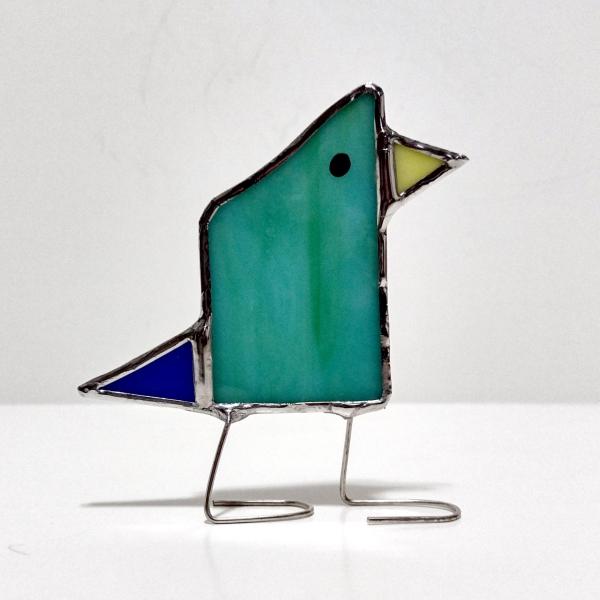 Stained Glass Standing Bird, Funky Blue Glass Bird Suncatcher