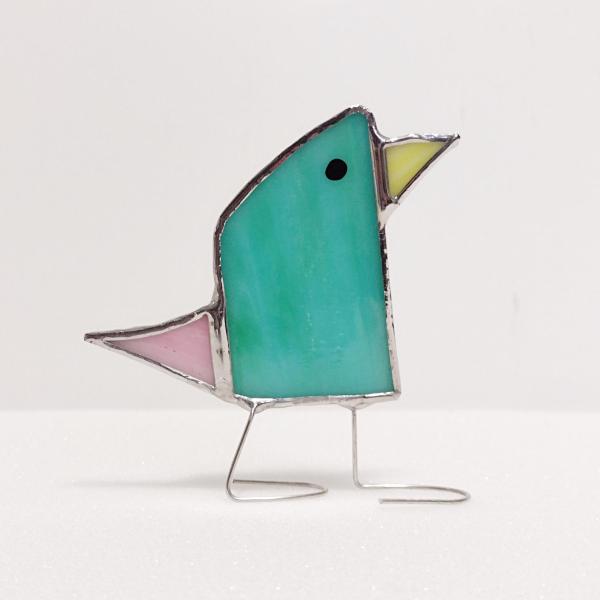 Stained Glass Standing Bird, Funky Glass Bird, Blue and Pink Bird Suncatcher