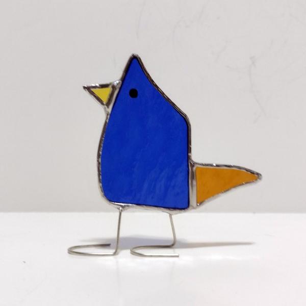 Stained Glass Standing Bird, Funky Glass Bird, Blue and Amber Bird Suncatcher