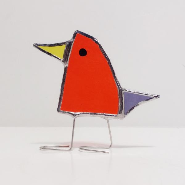 Stained Glass Standing Bird, Funky Glass Bird, Orange and Purple Bird Suncatcher