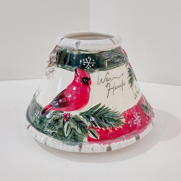 Vintage Yankee Candle Cardinal Warm Hearts Ceramic Candle Shade Jar Topper, Christmas Holiday Decor