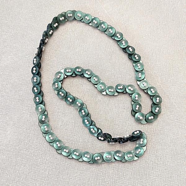 Vintage Handcrafted Green Button and Pearl Beaded Necklace