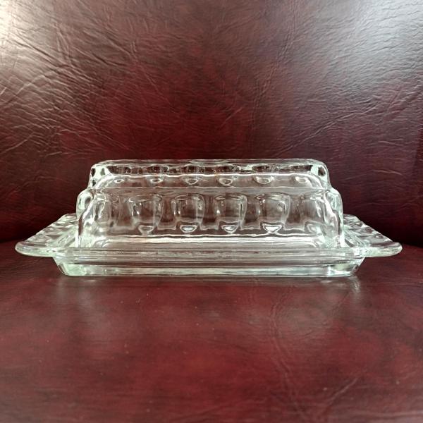 Vintage Clear Glass Butter Dish with Thumbprint Design