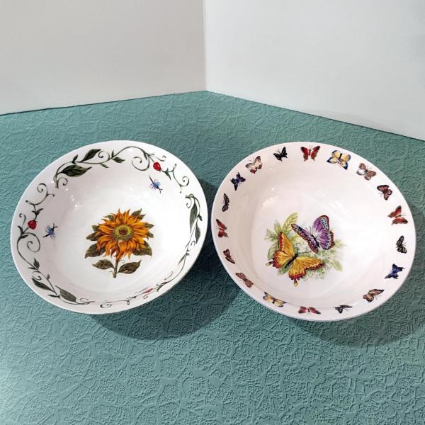 Vintage Tabletops Unlimited Butterflies and Botanical Garden Coupe Cereal Bowls, Set of Two