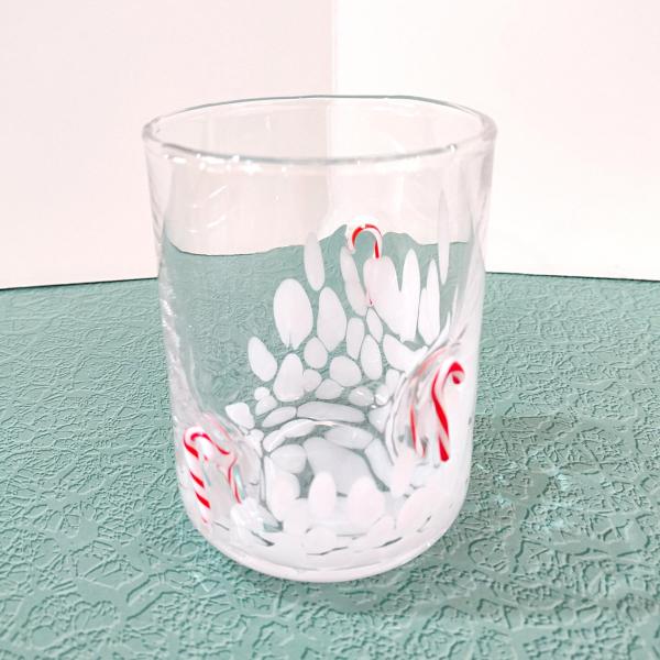 Vintage Double Old Fashioned / Whiskey Blown Glass Holiday Candy Cane Glasses, Set of Two, Festive Christmas Barware