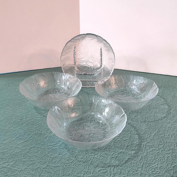 Vintage Arcoroc Canterbury Crocus Clear Glass Cereal Bowls, Set of 4