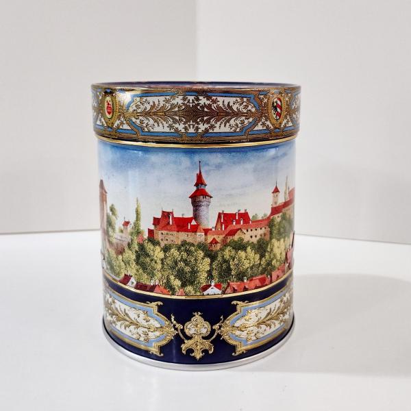 Vintage E. Otto Schmidt Nurnberger Lebkuchen Castle Tin, Nuremburg Germany Scene Decorative Storage Tin