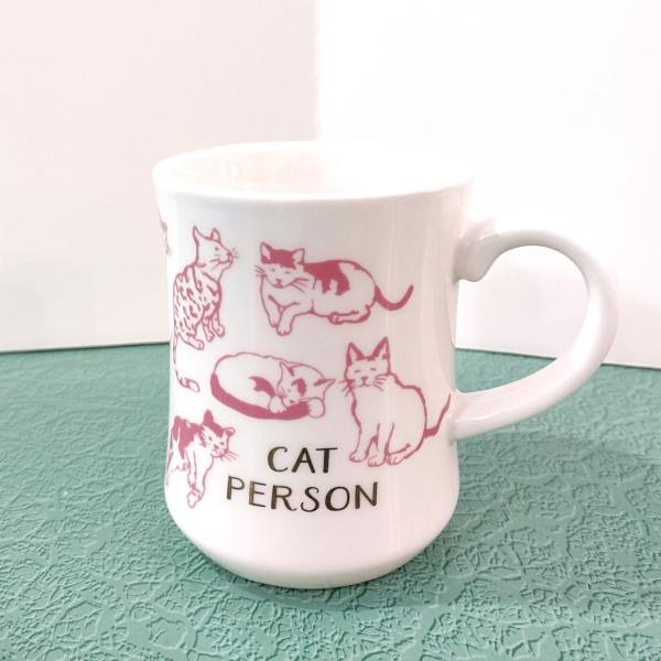 Vintage Cat Person Pink and White Oversized Coffee Tea Mug, Mother's Day Cat Lover Gift