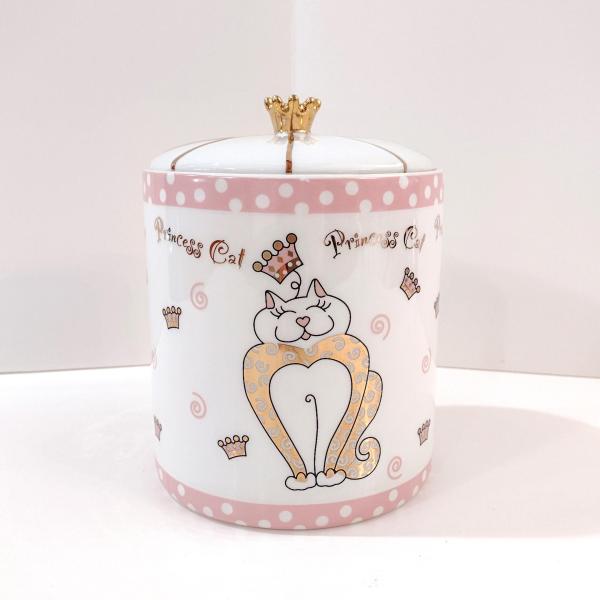 Princess Cat Ceramic Canister Container, Kitty Cat Treat Holder Jar with Lid