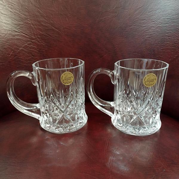 Vintage NEW Cristal D'Arques Durand Chantilly Taille Beaugency 24% Lead Crystal Coffee Beer Mugs, Set of Two