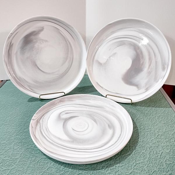 Vintage Artisinal Kitchen Supply Coupe Marble Gray Porcelain Dinner Plates, Set of 3