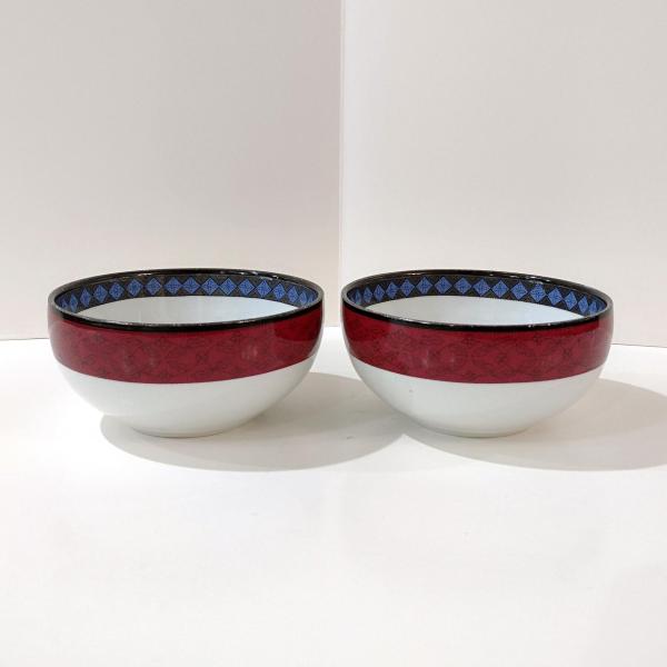 Vintage Dansk Ruby Flowers Quiltings Fruit Cereal Bowls, Set of Two