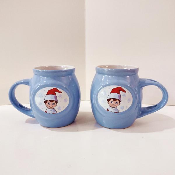 Elf on a Shelf Christmas Coffee Tea Mugs, Set of Two, Hot Chocolate Mugs with Slotted Spoon Holder Handles