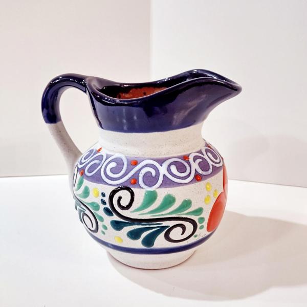 Vintage Mexican Engobe Clay Pitcher, Mexican Folk Art Pottery