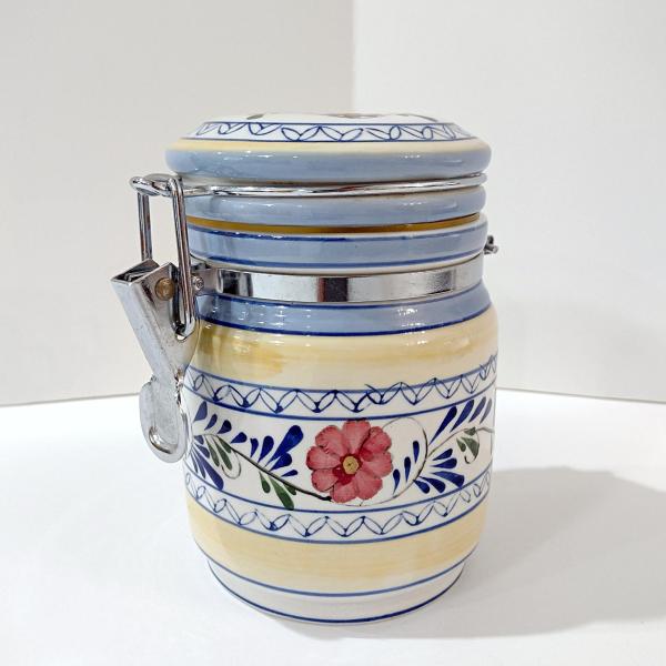 Vintage Floral Ceramic Jar Canister with Metal Wire Clamp Lid