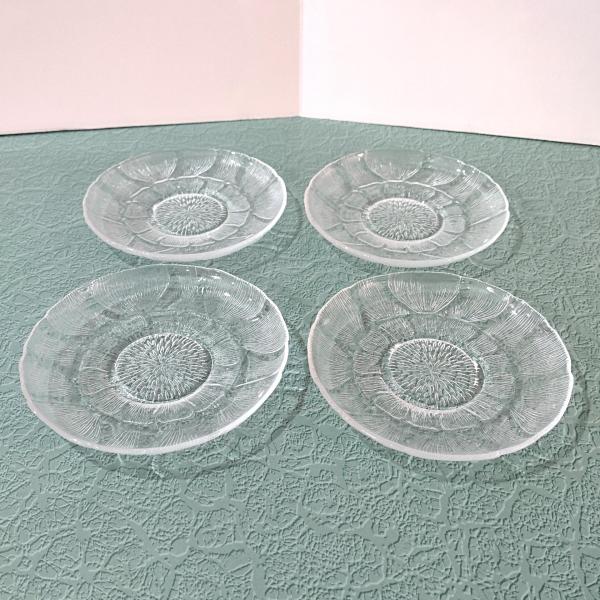 Vintage Arcoroc Fleur Saucers, Set of 4, Floral Tempered Glass
