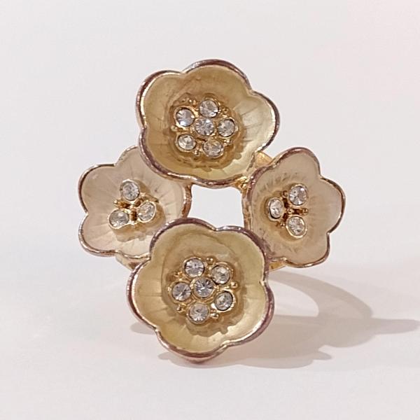 Vintage Copper and Rhinestone Flower Statement Ring, Size 7