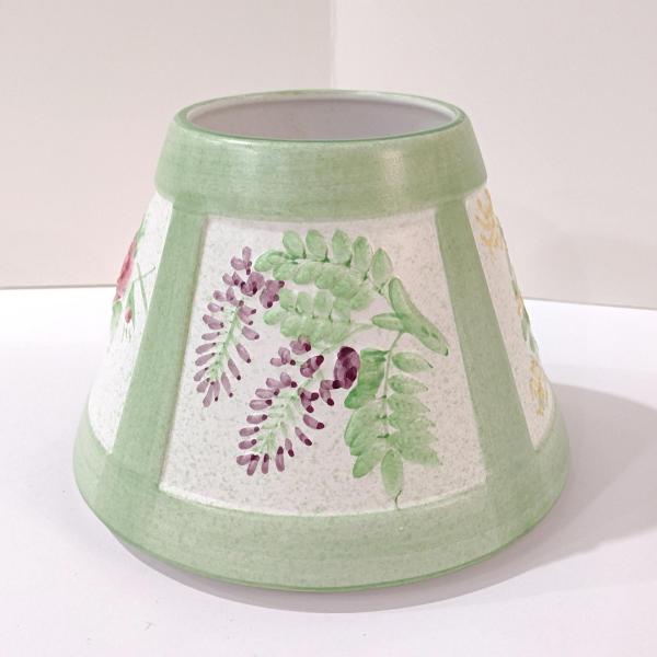 Vintage Large Floral Motif Ceramic Jar Candle Shade Topper, Country Cottage Candle Accessory