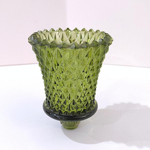 Vintage Homeco Green Diamond Cut Votive Cup Sconce Candle Holder, Home Interiors Glass Pegged Votive Cup