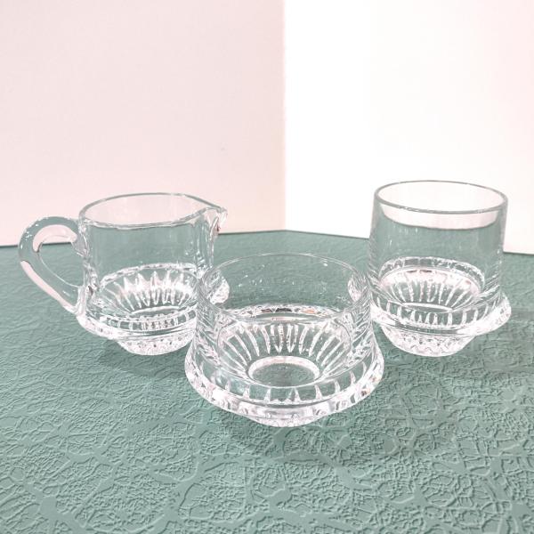 Vintage Gorham Lyric Crystal Creamer, Sugar, and Condiment Bowl Set of Three