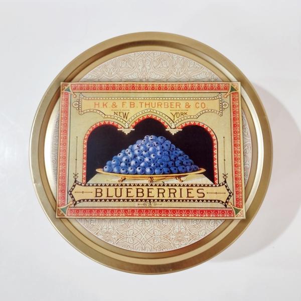 Vintage Thurber and Co Blueberries Tin, Fruit Motif Storage Container