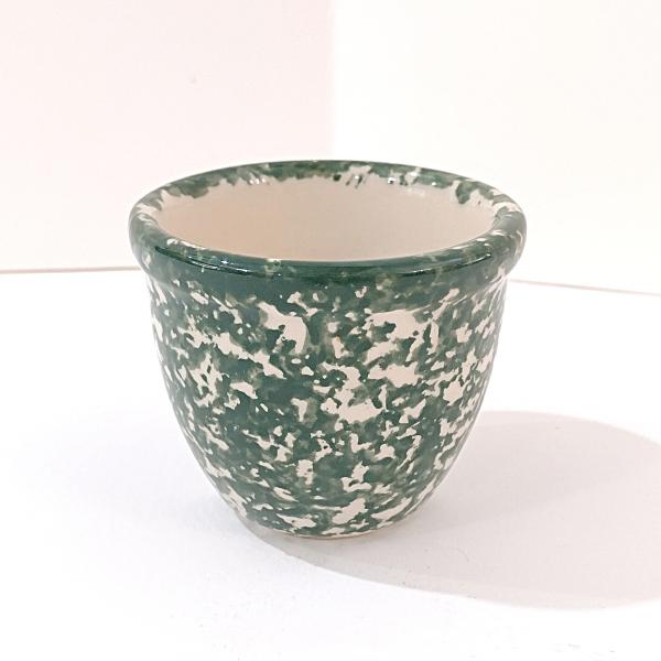 Vintage Green Spongeware Ceramic Custard Cup, Gerald E. Henn Pottery