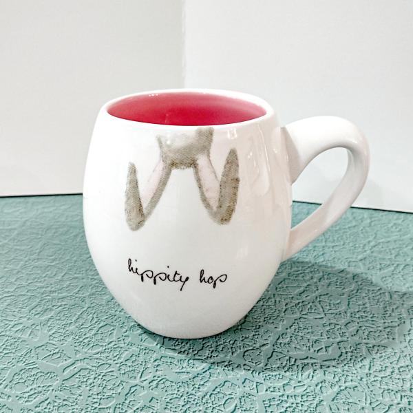 Vintage Rae Dunn Hippity Hop Bunny Ears Ceramic 20 Ounce Coffee Mug, Easter Gift
