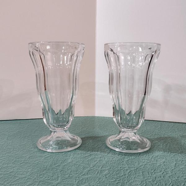 Vintage Anchor Hocking Fountainware Clear Footed Soda Tumblers,  Milkshake Ice Cream Sundae Glasses, Set of Two