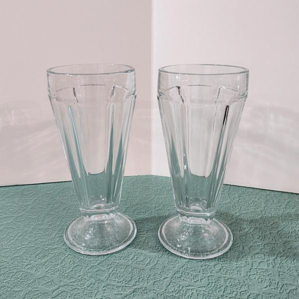 Vintage Libbey Clear Footed Soda Tumblers,  Milkshake Ice Cream Sundae Glasses, Set of Two, Retro Glassware, Parfait Glasses
