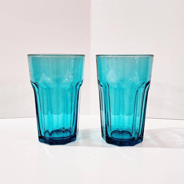 Vintage Ikea Pokal Teal Blue 14 Ounce Glasses Tumblers, Set of Two