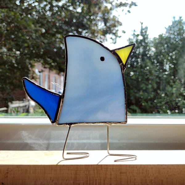 Stained Glass Standing Bird, Funky Glass Bird, Blue Bird Suncatcher, Windowsill Free Standing Bird