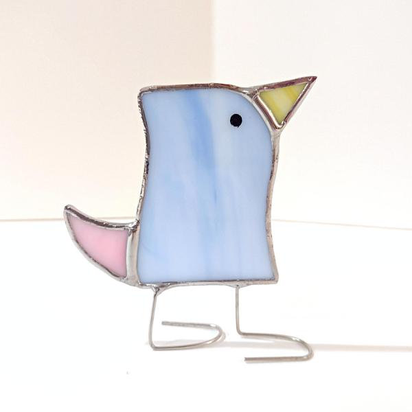 Stained Glass Standing Bird, Funky Blue and Pink Glass Bird Suncatcher, Bird Lover Gift, Windowsill Sitter