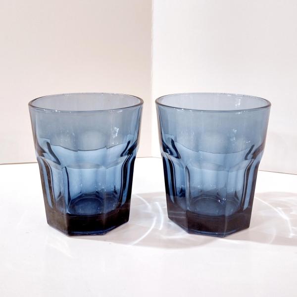 Vintage Libbey Gibraltar Dusky Blue Lowball Whisky Rocks Glasses, Set of Two