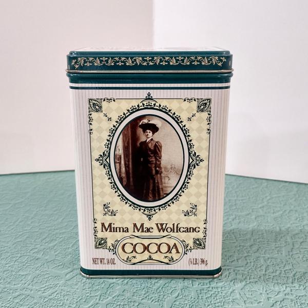 Vintage Mima Mae Wolfgang Cocoa Tin Box, Retro Metal Storage Container