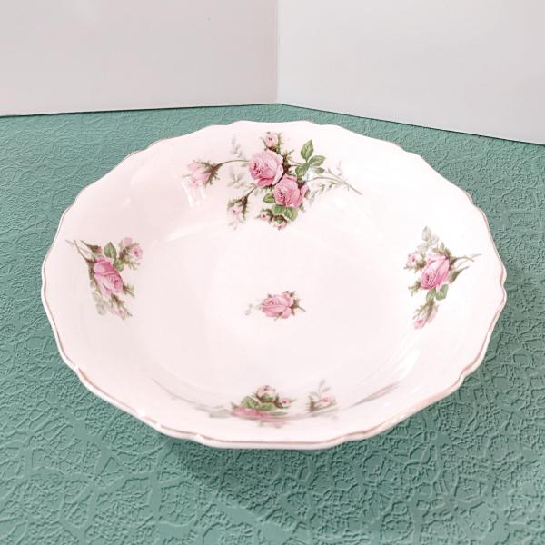 Vintage Canonsburg Moss Rose Serving Vegetable Bowl, MCM Pink Floral Bowl