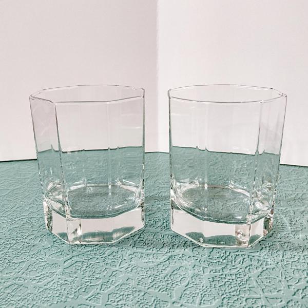 Vintage Cristal D'Arques Durand Octime Clear 12 ounce Double Old Fashioned Glasses, Set of Two, Octagonal Clear Lowball Whiskey Glass