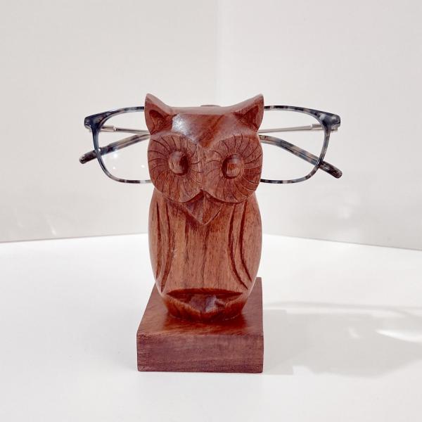 Vintage Hand Carved Wooden Owl Eyeglass Holder, 10000 Villages Wise Eyeglass Holder