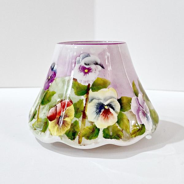 Vintage Pansy Violets Ceramic Jar Candle Shade, Purple, Yellow, Orange, White Floral Candle Topper Accessory