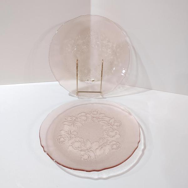 Vintage Arcoroc Rosaline Rosa Pink Glass Dinner Plates, Set of Two