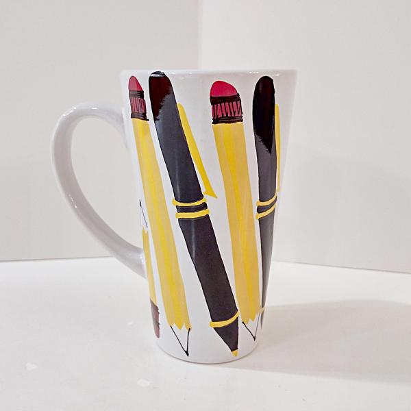 Vintage Pen and Pencil Ceramic Tall Coffee Mug Pencil Holder