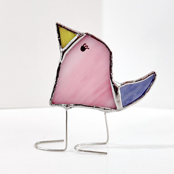 Stained Glass Standing Bird, Funky Glass Bird, Pink and Purple Bird Suncatcher, Windowsill Decor Free Standing Bird