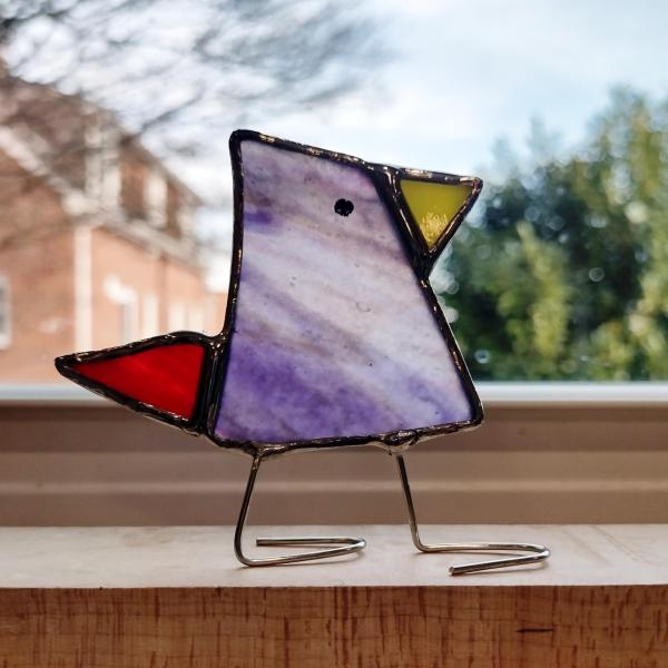 Stained Glass Standing Bird, Funky Glass Bird, Purple and Red Bird Suncatcher, Mother's Day Gift