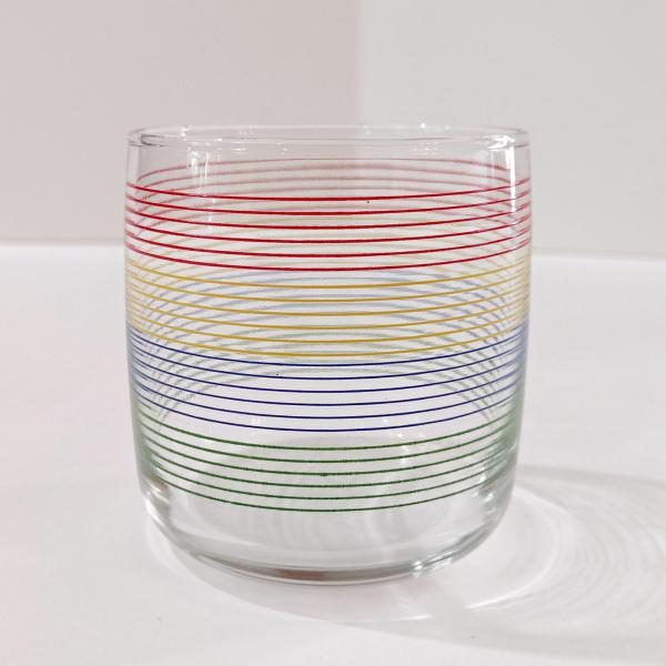 Vintage Anchor Hocking Rainbow Striped Lowball Rocks Juice Glasses, Set of 4