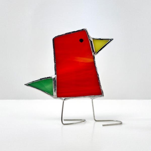 Stained Glass Standing Bird, Funky Glass Bird, Red and Green Bird Suncatcher, Windowsill Free Standing Bird